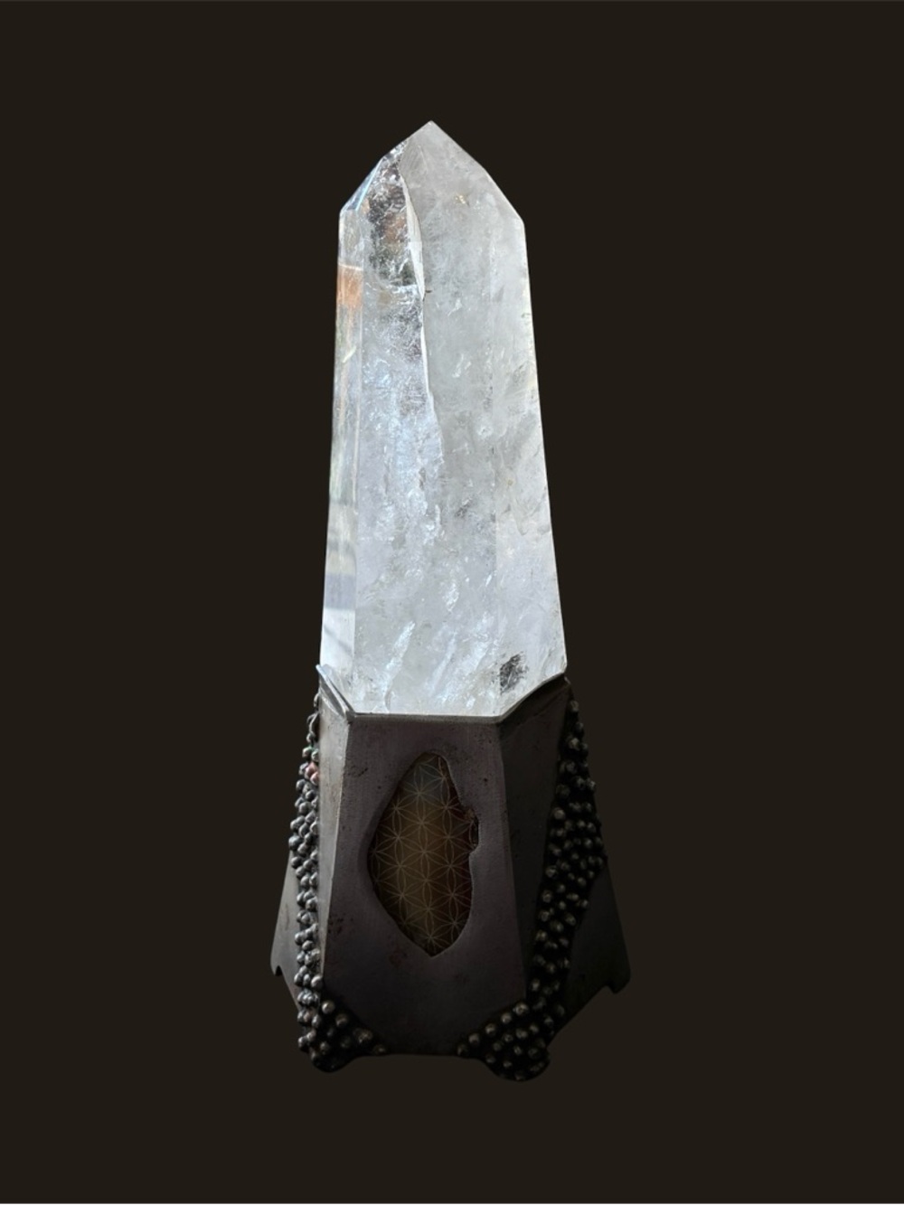 QuartzCrystal Obelisk Accent with Dark Metal Base